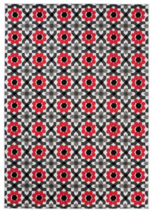 Alfombra Maya Gris Rojo Floral Mosaico