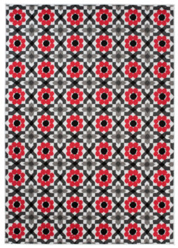 Alfombra Maya Gris Rojo Floral Mosaico