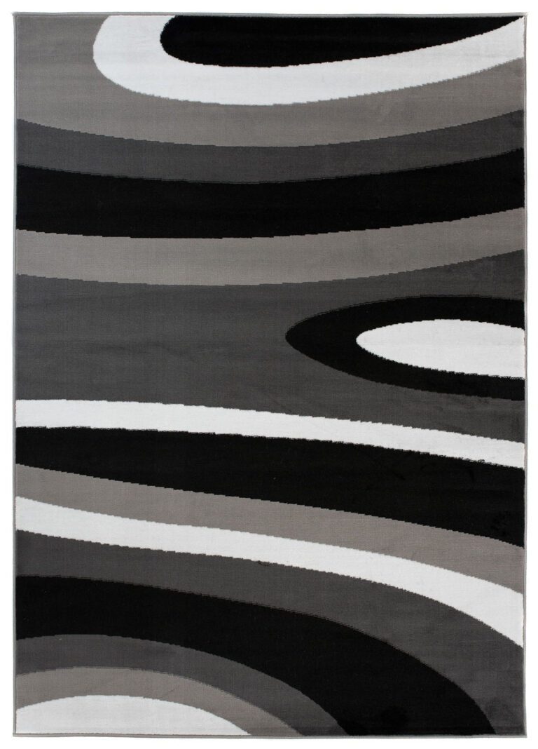 Alfombra Maya Gris Negro Abstracto Ondas