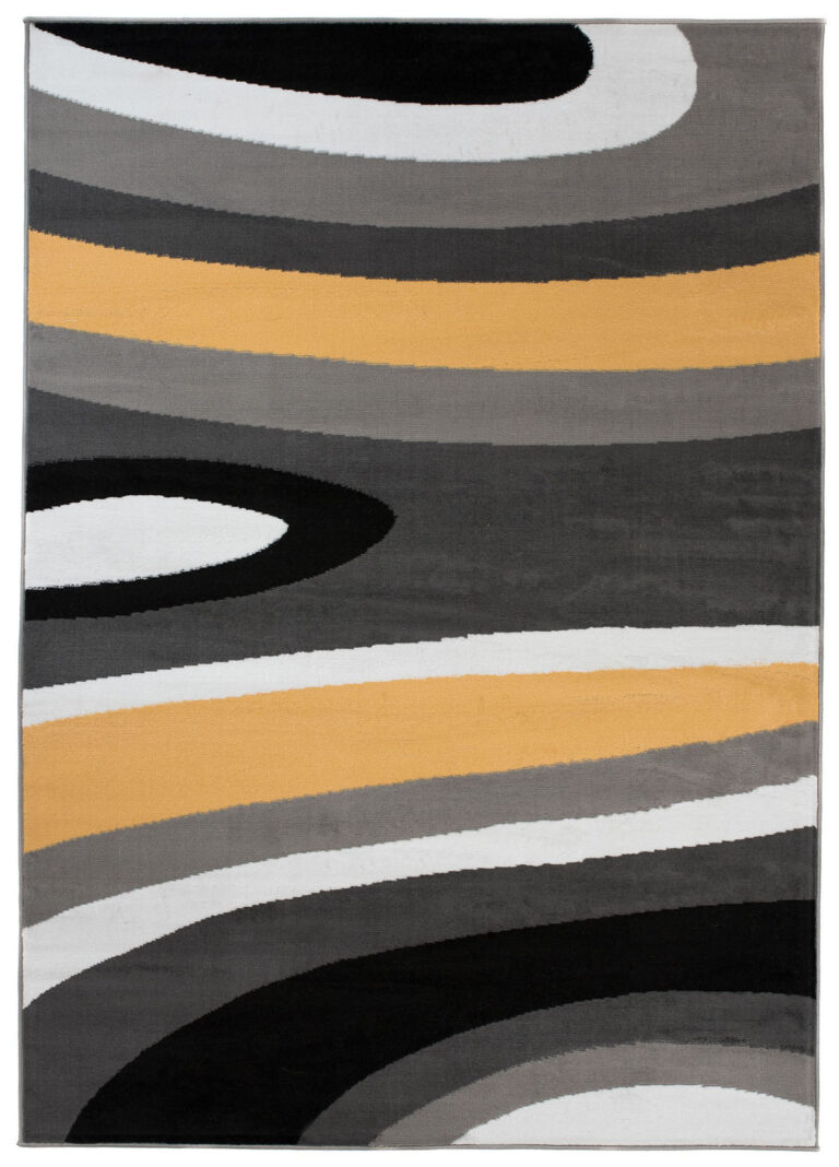 Alfombra Maya Gris Amarillo Abstracto Ondas