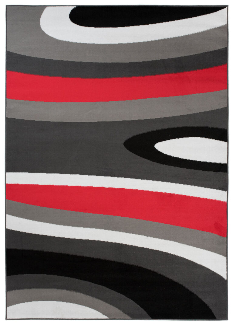 Alfombra Maya Gris Rojo Abstracto Ondas