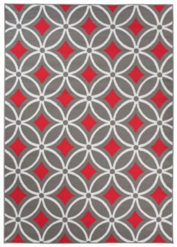 Alfombra Maya Gris Rojo Geométrico Mosaico