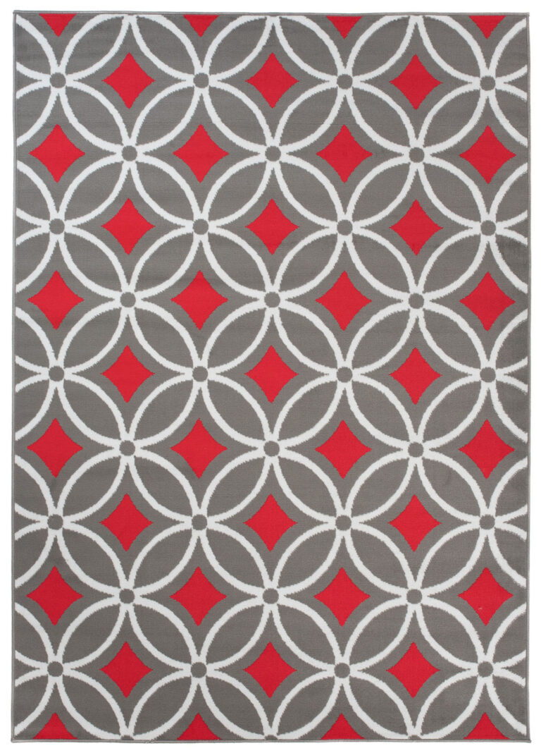 Alfombra Maya Gris Rojo Geométrico Mosaico