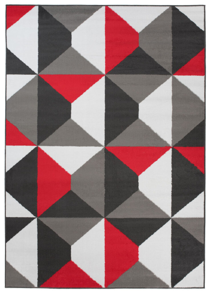 Alfombra Maya Gris Rojo Trapecios Cuadrados