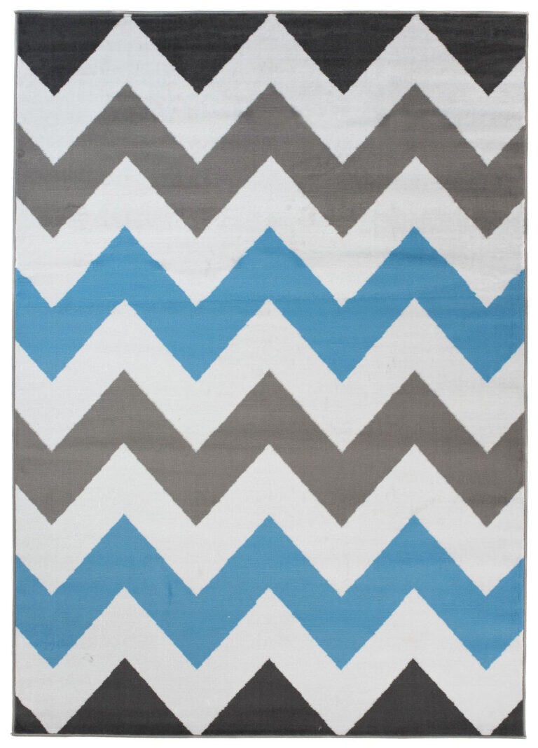 Alfombra Maya Gris Azul Geométrico Zigzag