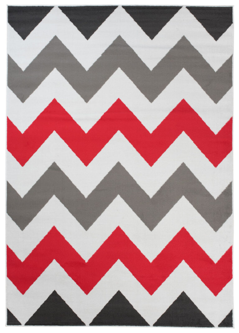 Alfombra Maya Gris Rojo Geométrico Zigzag