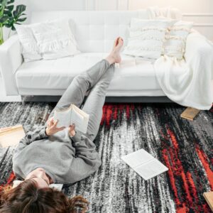 Alfombra Maya Gris Rojo Abstracto