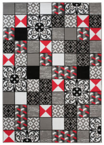 Alfombra Maya Gris Rojo Cuadrados Mosaico