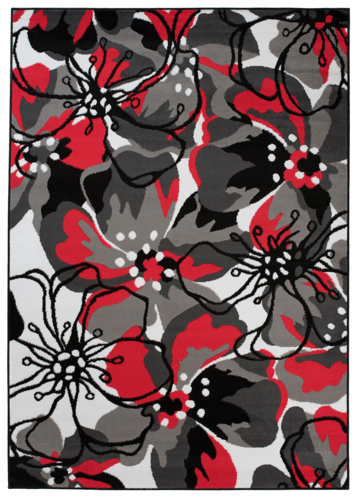 Alfombra Maya Gris Rojo Flores