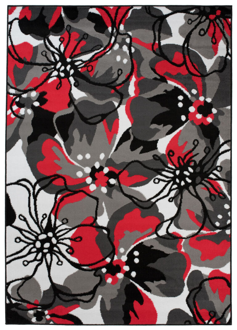 Alfombra Maya Gris Rojo Flores