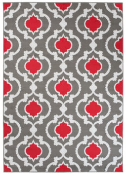 Alfombra Maya Gris Rojo Geométrico Trellis