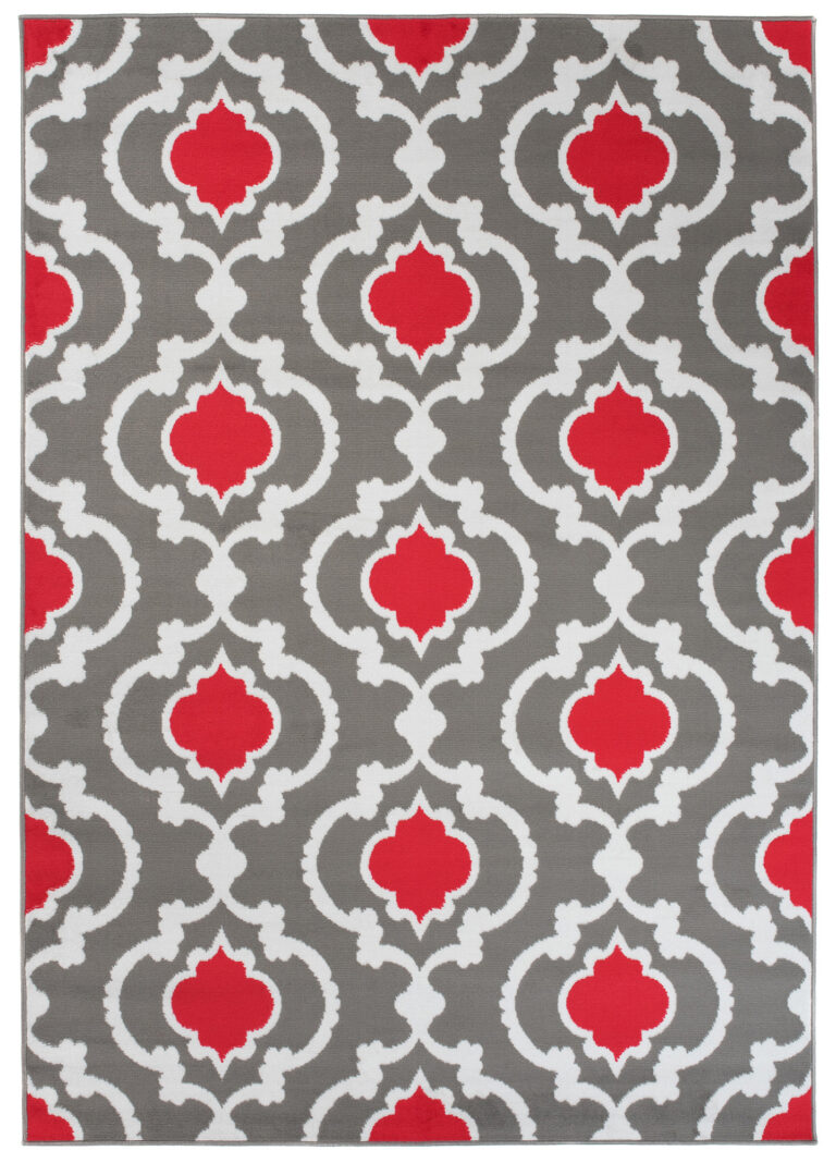 Alfombra Maya Gris Rojo Geométrico Trellis