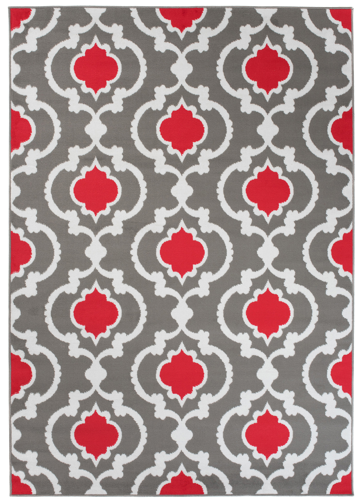 Alfombra Maya Gris Rojo Geométrico Trellis