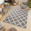 Alfombra Boho con Borlas Gris Enrejado Shaggy