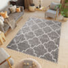 Alfombra Boho con Borlas Gris Trébol Marroquí