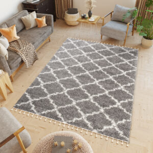 Alfombra Boho con Borlas Gris Trellis Shaggy