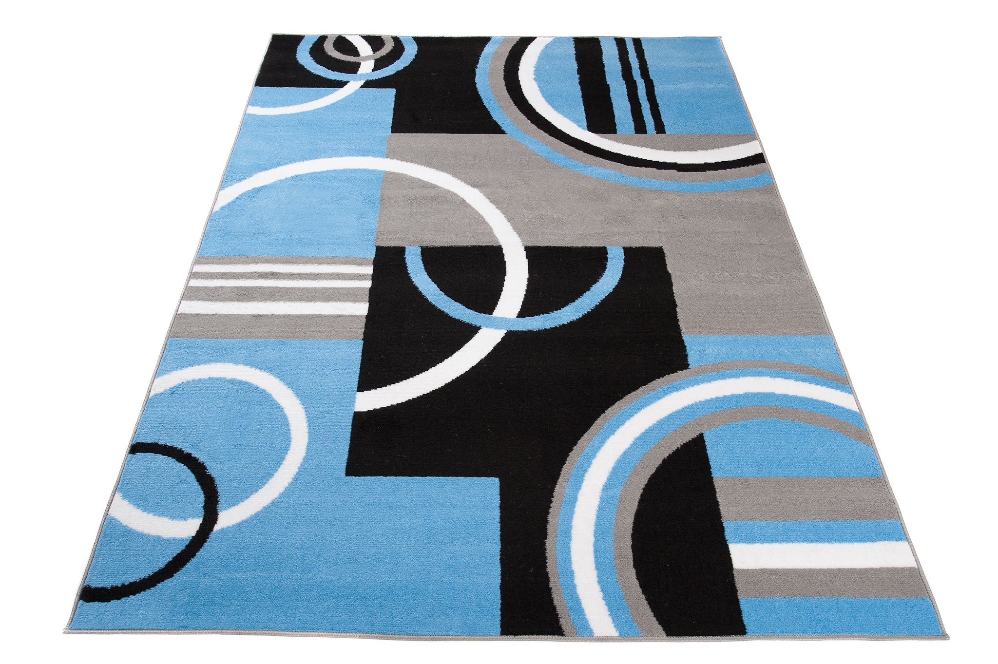 Alfombra Maya Gris Azul Geométrico Círculos