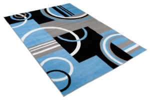 Alfombra Maya Gris Azul Geométrico Círculos