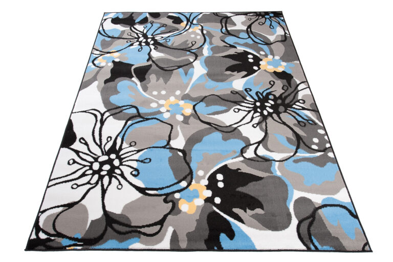 Alfombra Maya Gris Azul Flores