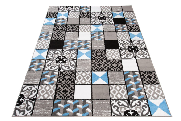 Alfombra Maya Gris Azul Cuadrados Mosaico