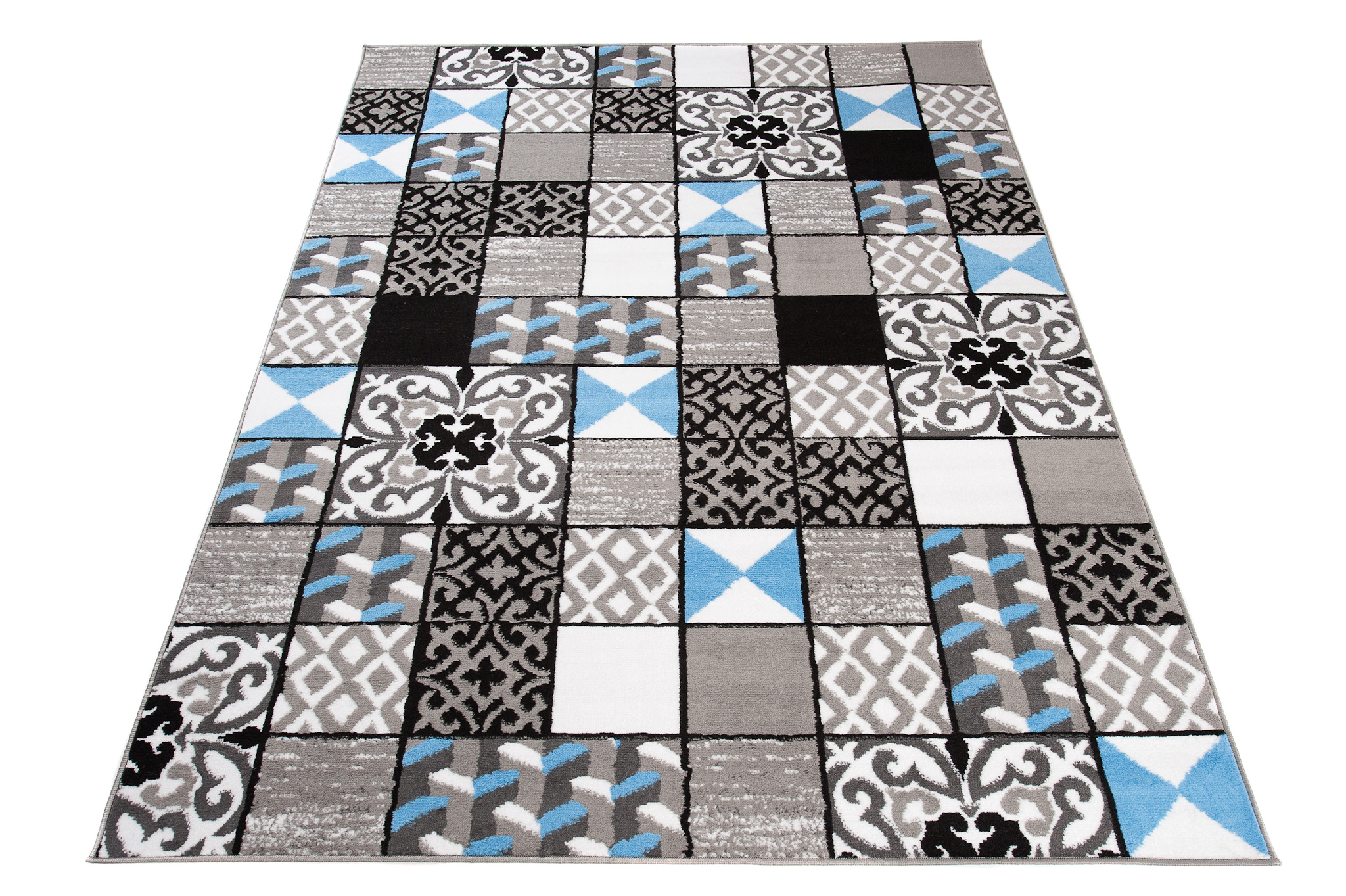 Alfombra Maya Gris Azul Cuadrados Mosaico