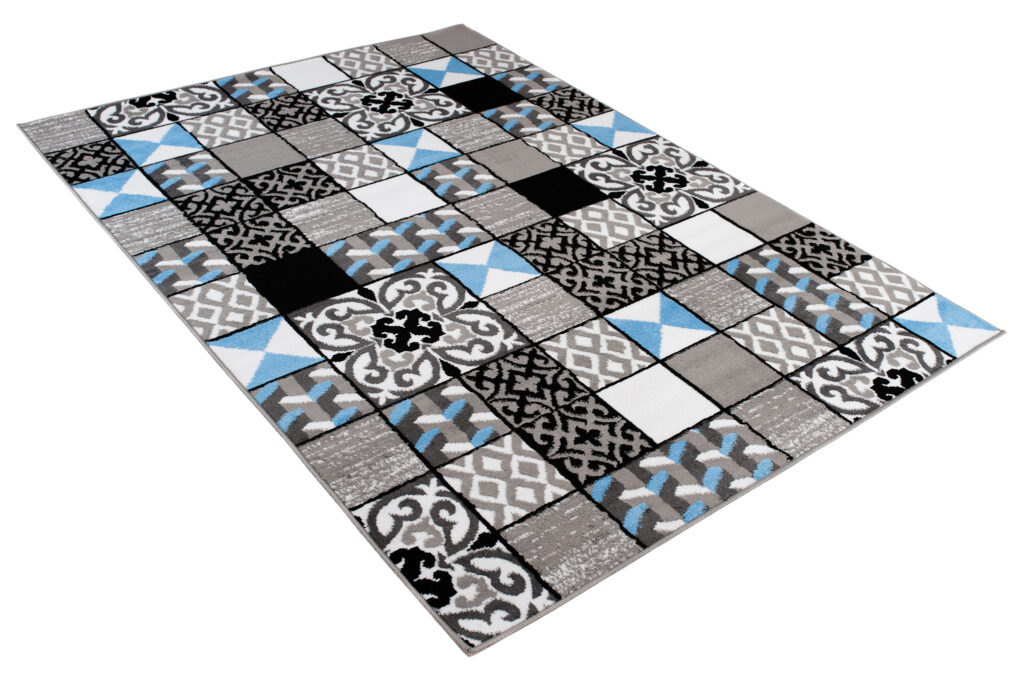 Alfombra Maya Gris Azul Cuadrados Mosaico