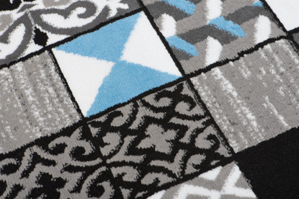 Alfombra Maya Gris Azul Cuadrados Mosaico