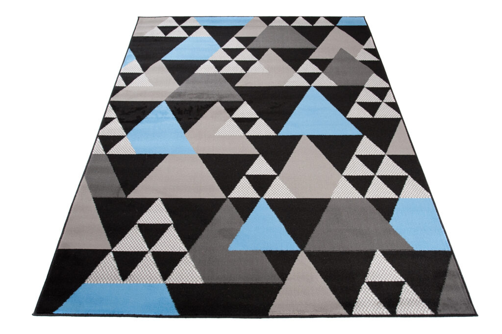 Alfombra Maya Gris Azul Geométrico Triángulos