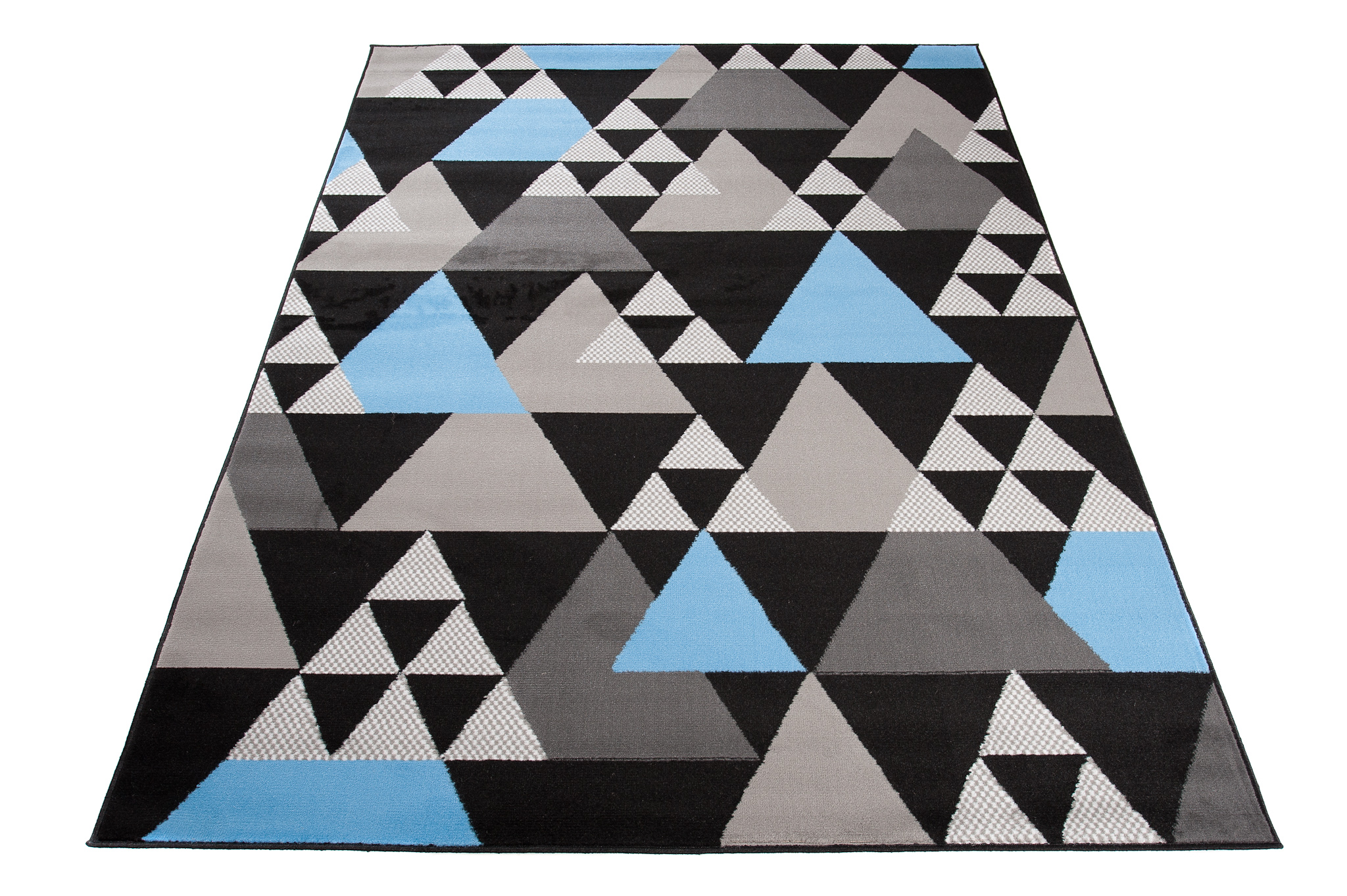 Alfombra Maya Gris Azul Geométrico Triángulos