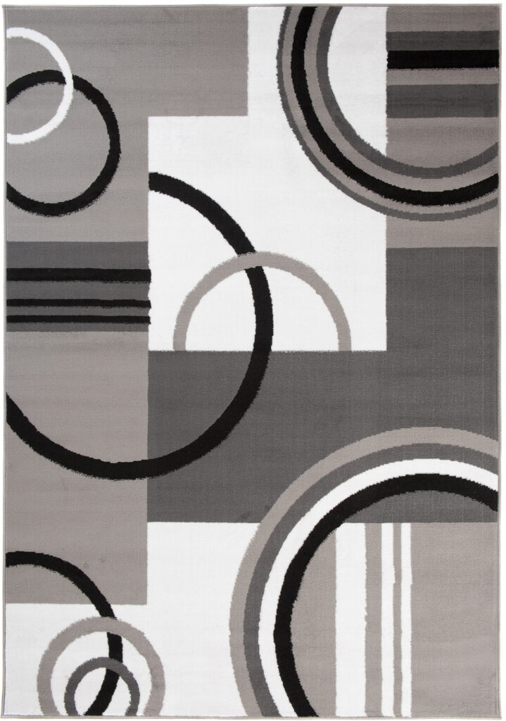 Alfombra Maya Gris Blanco Geométrico Círculos