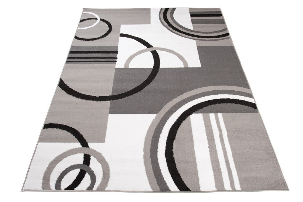 Alfombra Maya Gris Blanco Geométrico Círculos