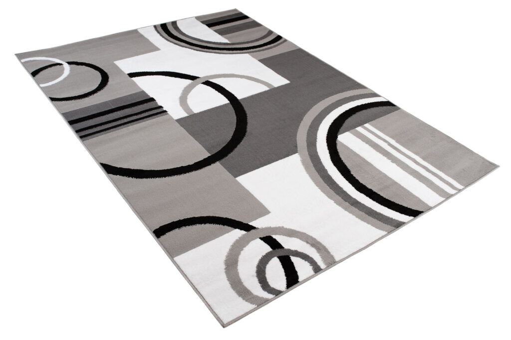 Alfombra Maya Gris Blanco Geométrico Círculos