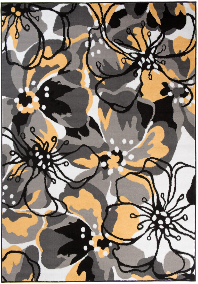 Alfombra Maya Gris Amarillo Flores