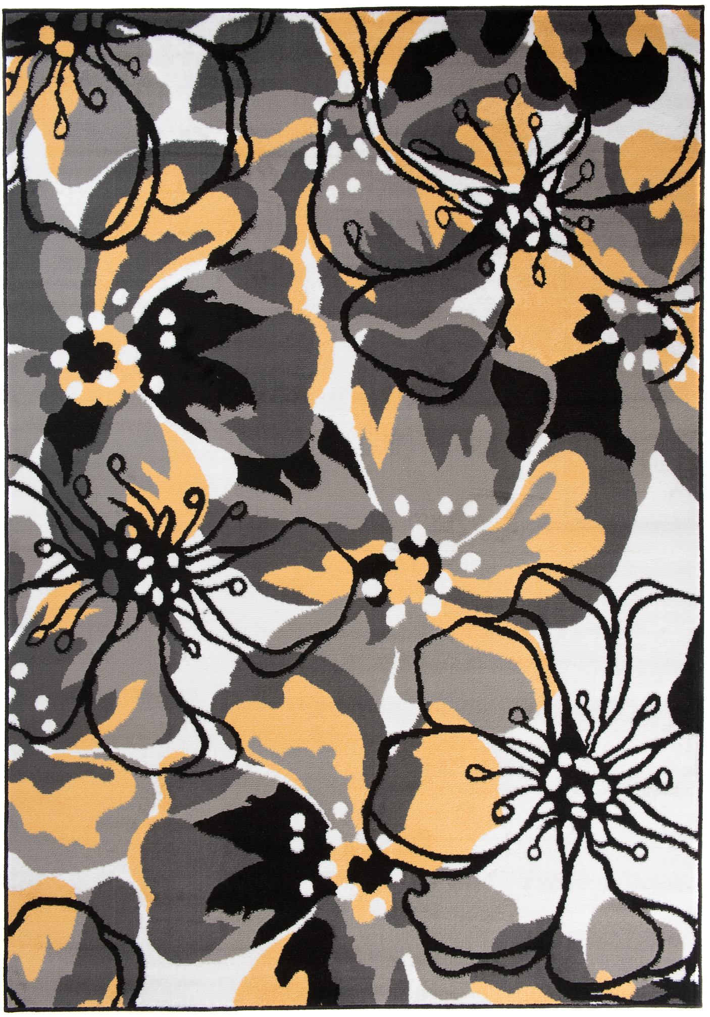 Alfombra Maya Gris Amarillo Flores