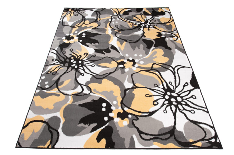 Alfombra Maya Gris Amarillo Flores