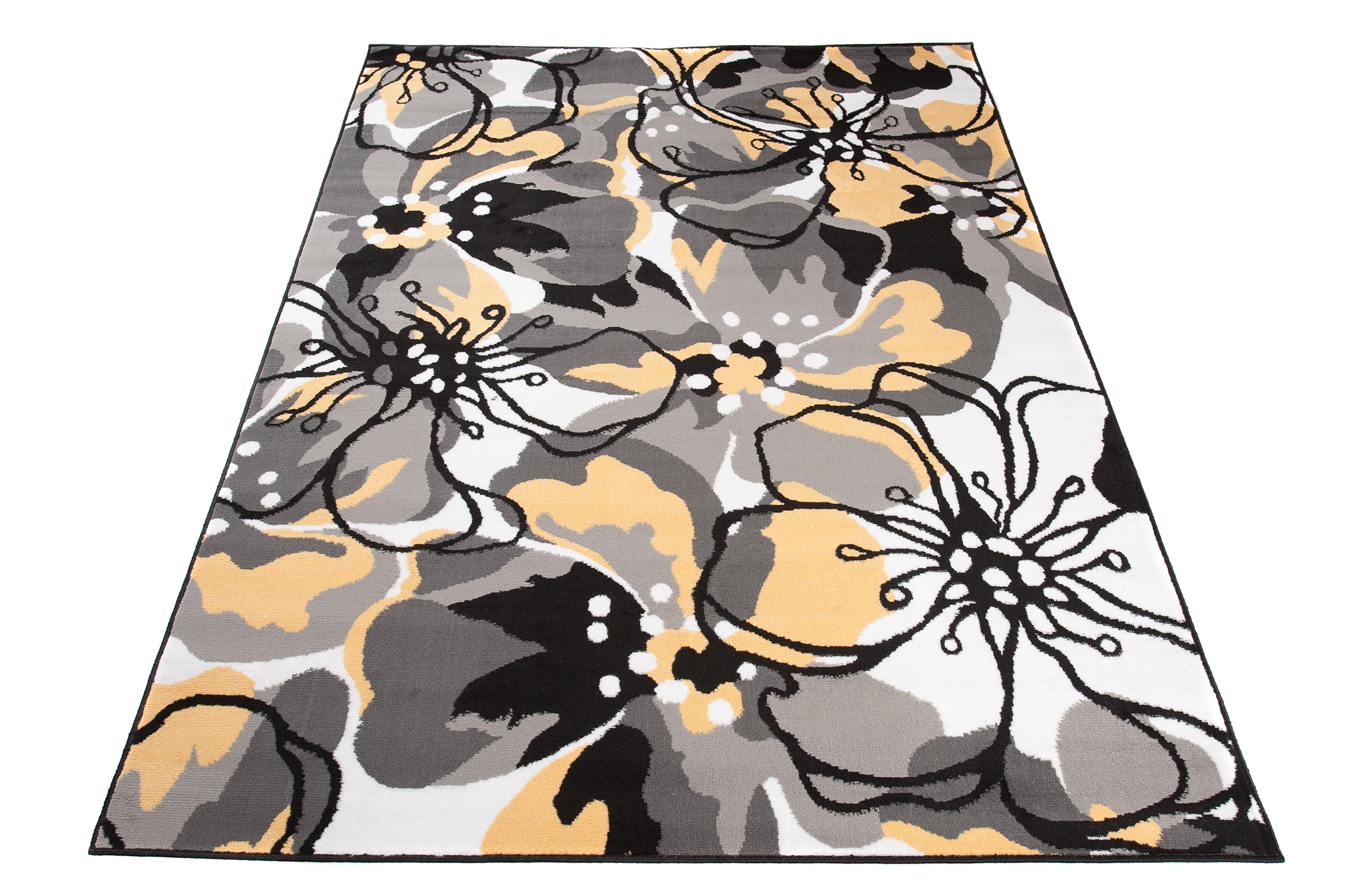 Alfombra Maya Gris Amarillo Flores