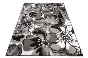 Alfombra Maya Gris Negro Flores