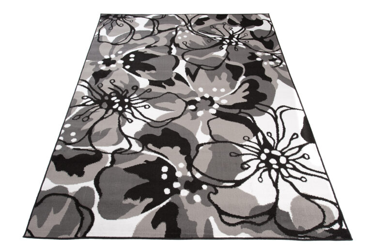 Alfombra Maya Gris Negro Flores