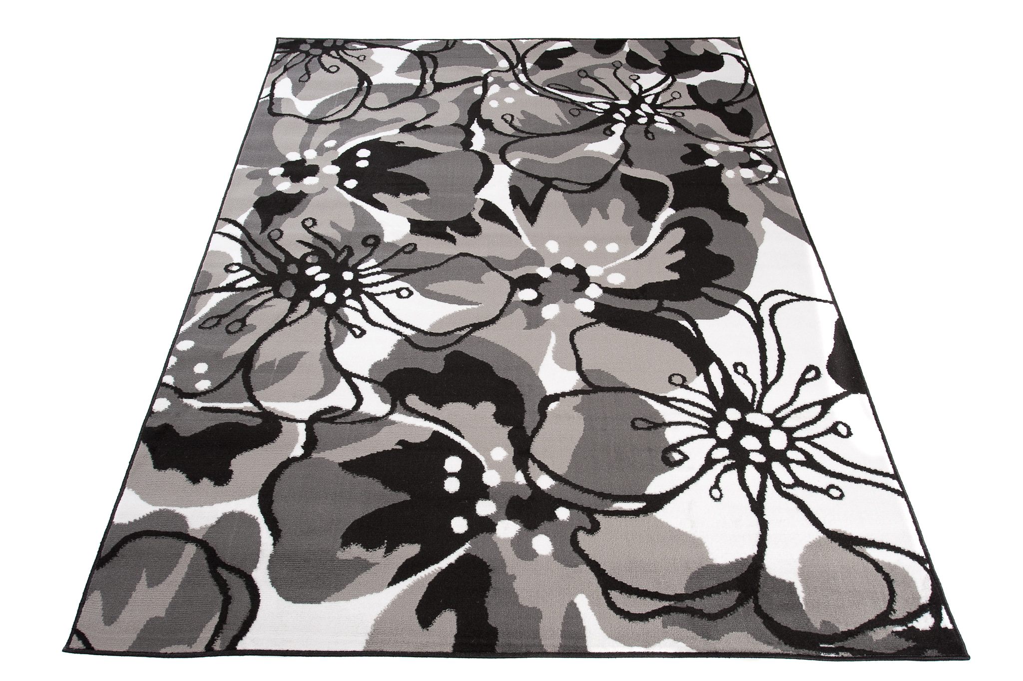 Alfombra Maya Gris Negro Flores
