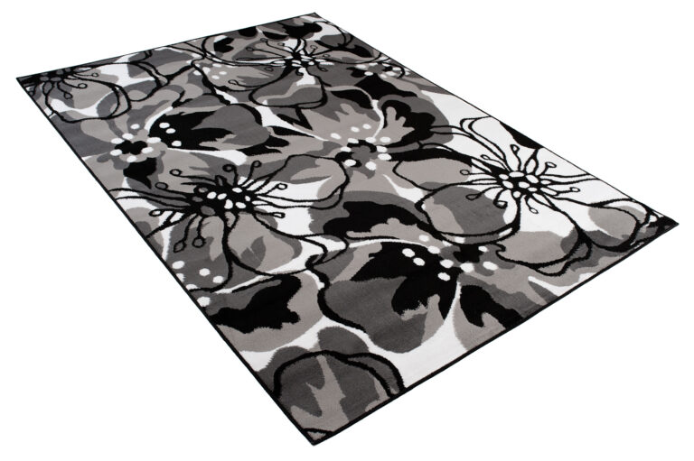 Alfombra Maya Gris Negro Flores