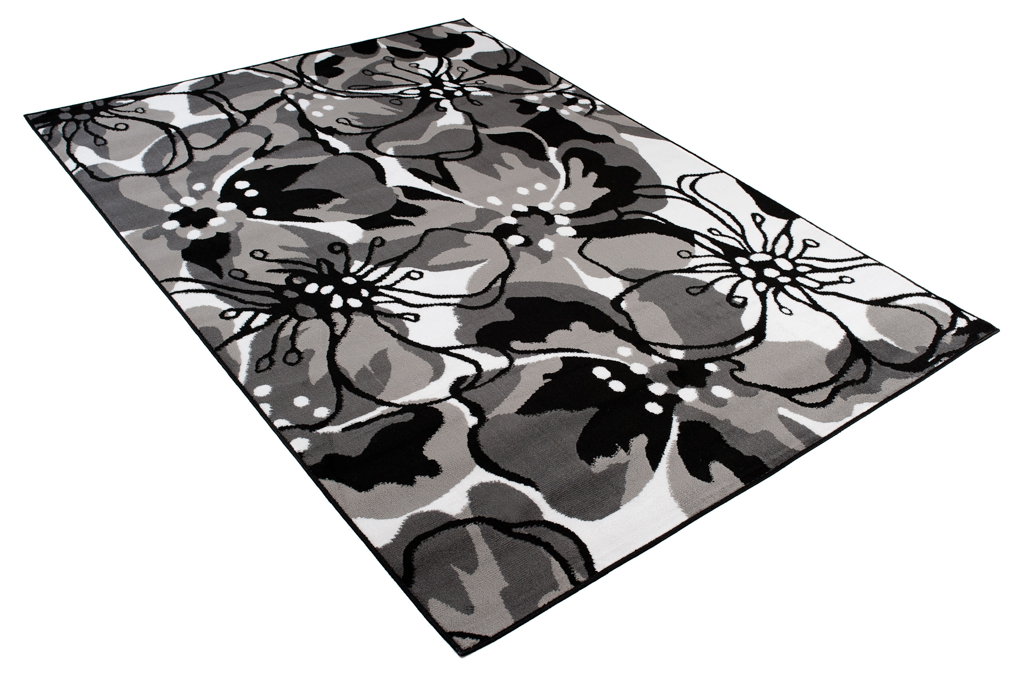 Alfombra Maya Gris Negro Flores