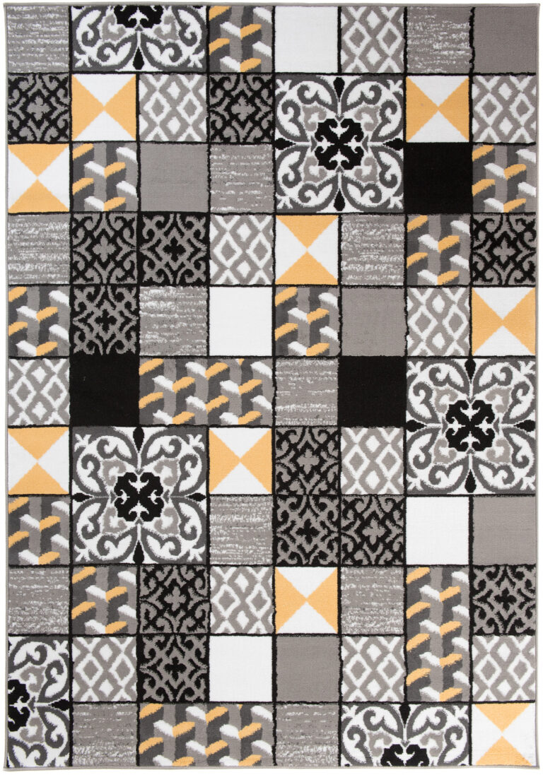 Alfombra Maya Gris Amarillo Cuadrados Mosaico