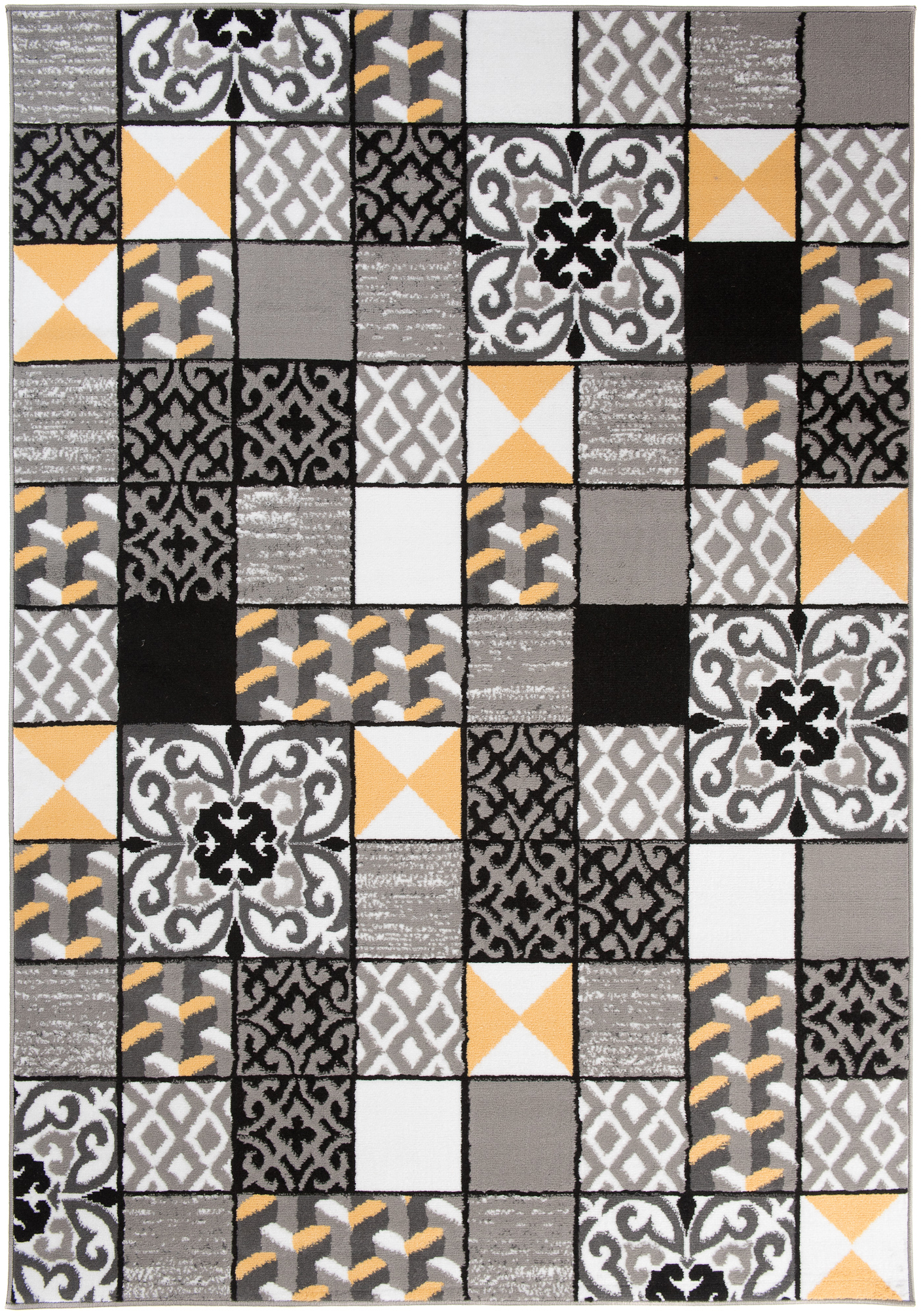 Alfombra Maya Gris Amarillo Cuadrados Mosaico