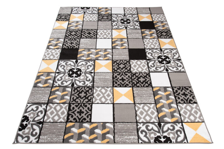 Alfombra Maya Gris Amarillo Cuadrados Mosaico