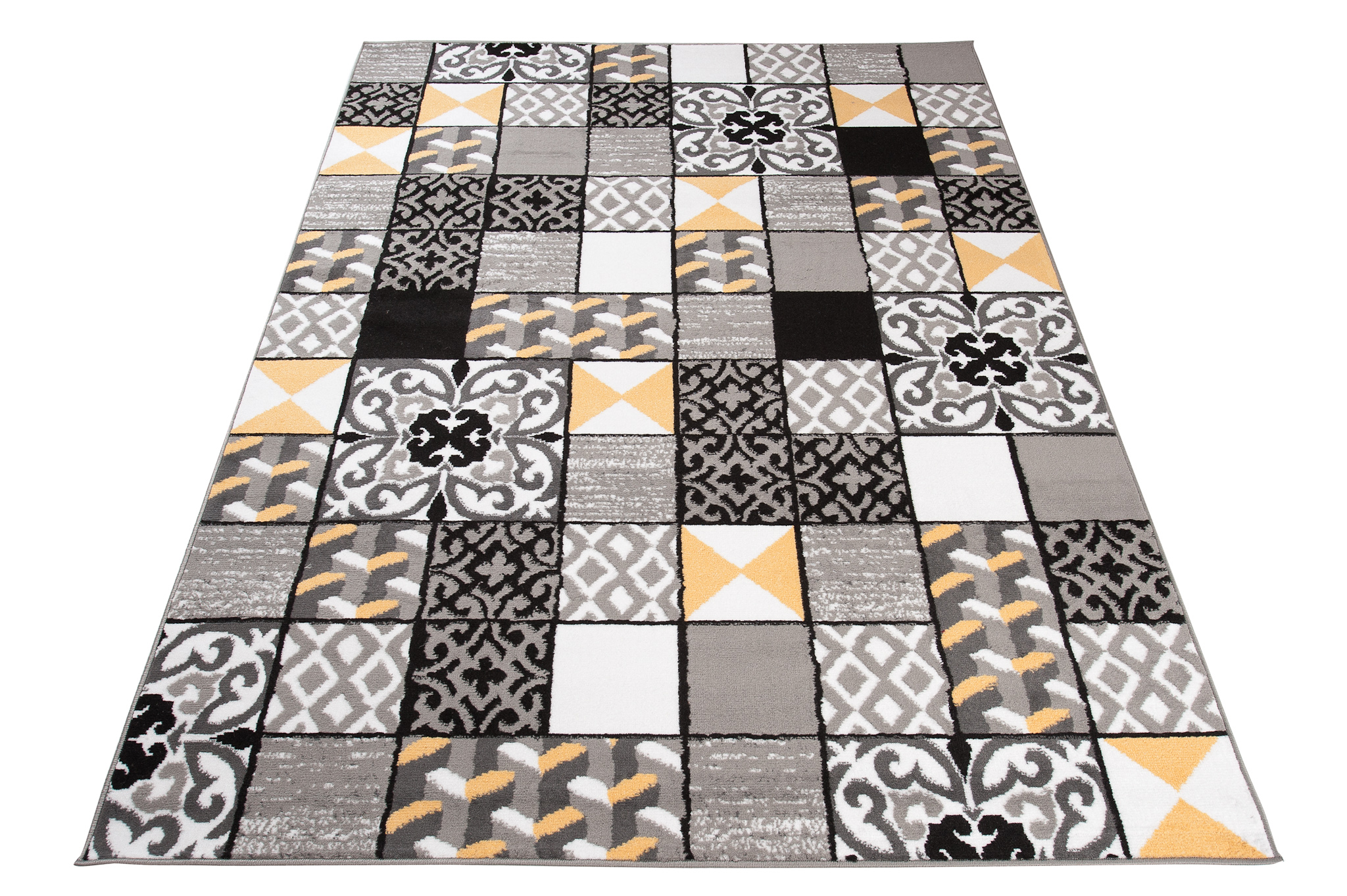 Alfombra Maya Gris Amarillo Cuadrados Mosaico