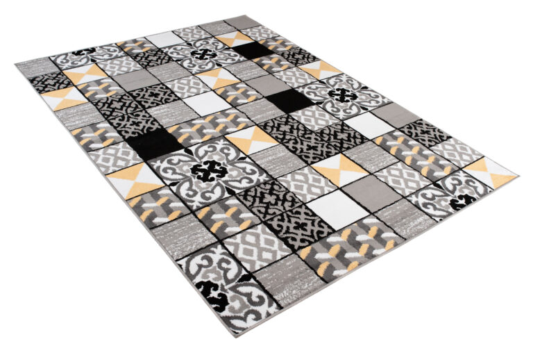 Alfombra Maya Gris Amarillo Cuadrados Mosaico