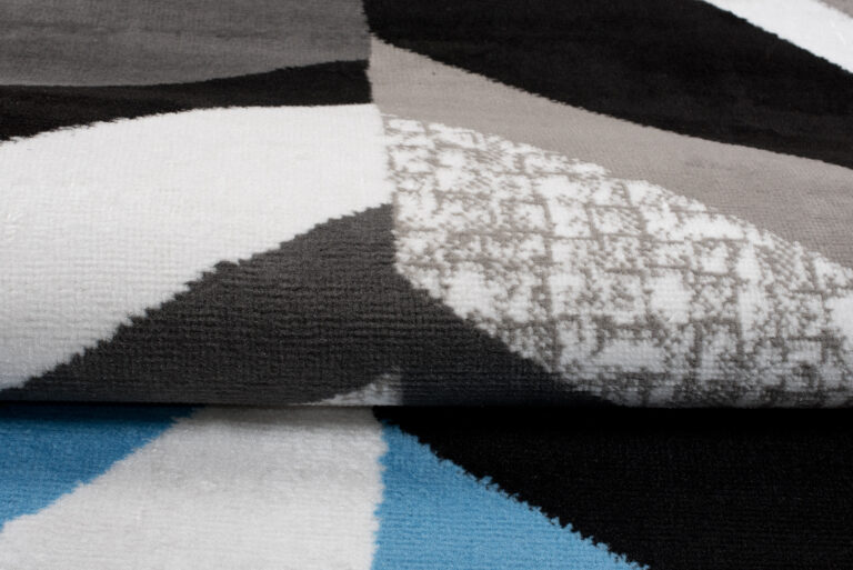 Alfombra Maya Gris Azul Geométrico Líneas