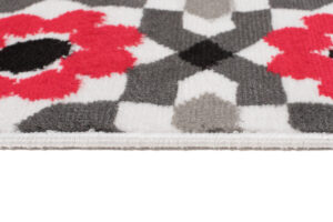 Alfombra Maya Gris Rojo Floral Mosaico