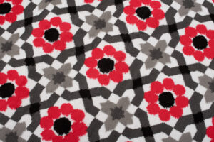 Alfombra Maya Gris Rojo Floral Mosaico