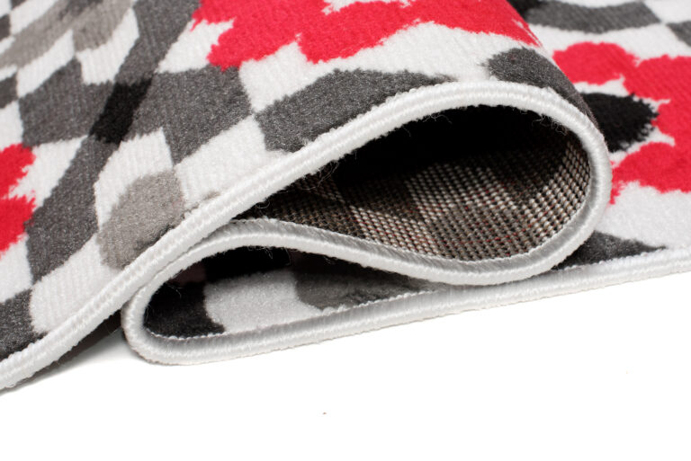 Alfombra Maya Gris Rojo Floral Mosaico